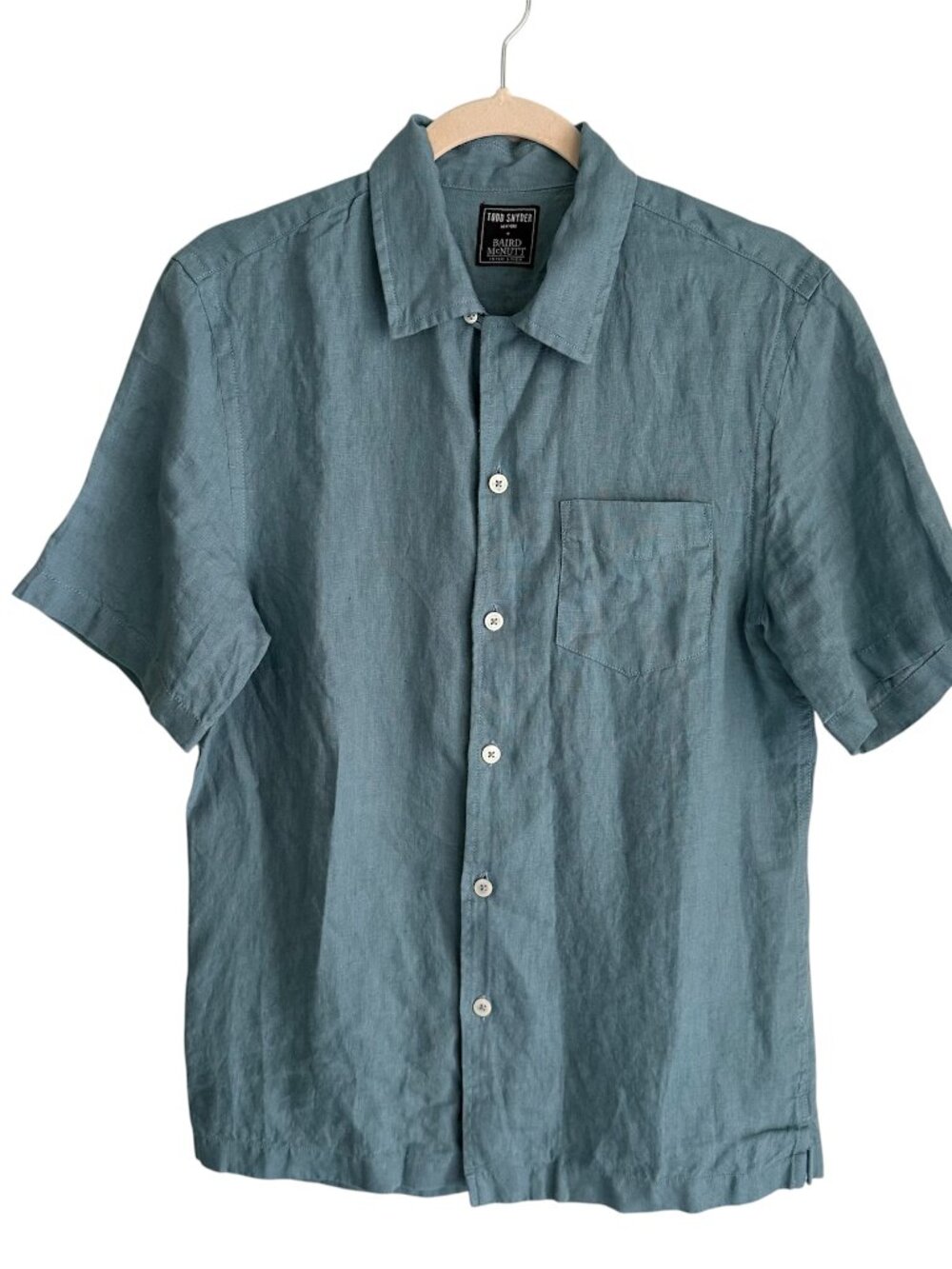Todd Snyder Baird McNutt Men's Sz XS Irish Linen Blue Short Sleeve Button Shirt